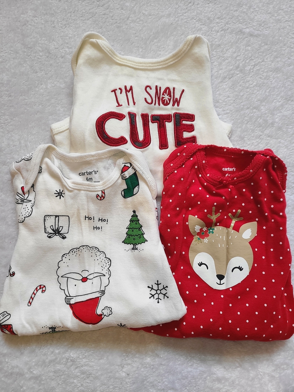 Carter's Holiday Onesie Set in Red & White - Reindeer & Snow Designs